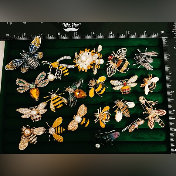 Jewelry - Vintage Style Bee Brooch Lot 21 Crystal Rhinestone Enamel Pins Mixed